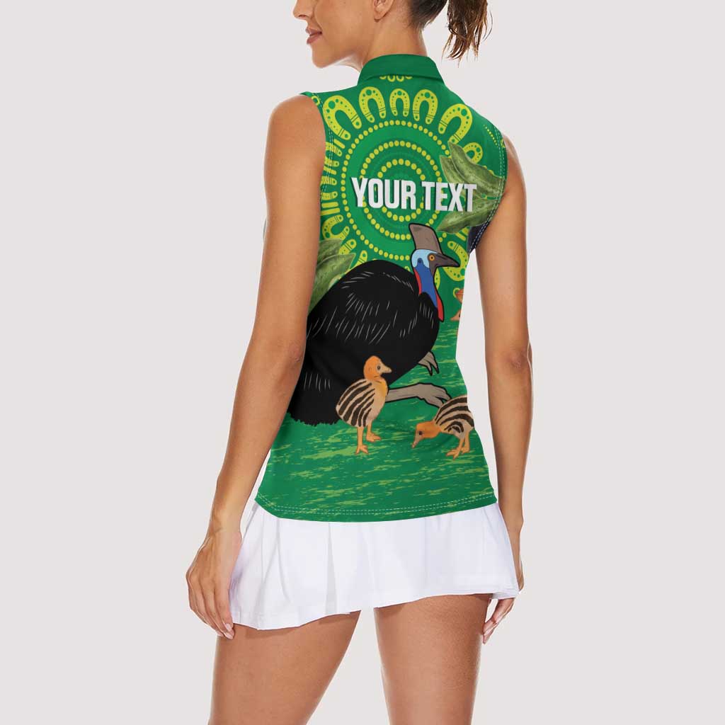 Personalised Australia Father's Day Women Sleeveless Polo Shirt Cassowary Dad Cerbera Floribunda Aboriginal Art