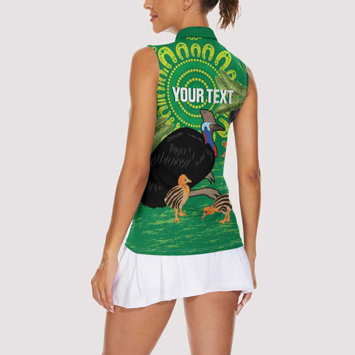 Personalised Australia Father's Day Women Sleeveless Polo Shirt Cassowary Dad Cerbera Floribunda Aboriginal Art
