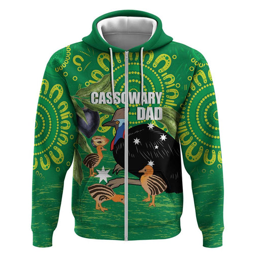 Personalised Australia Father's Day Zip Hoodie Cassowary Dad Cerbera Floribunda Aboriginal Art