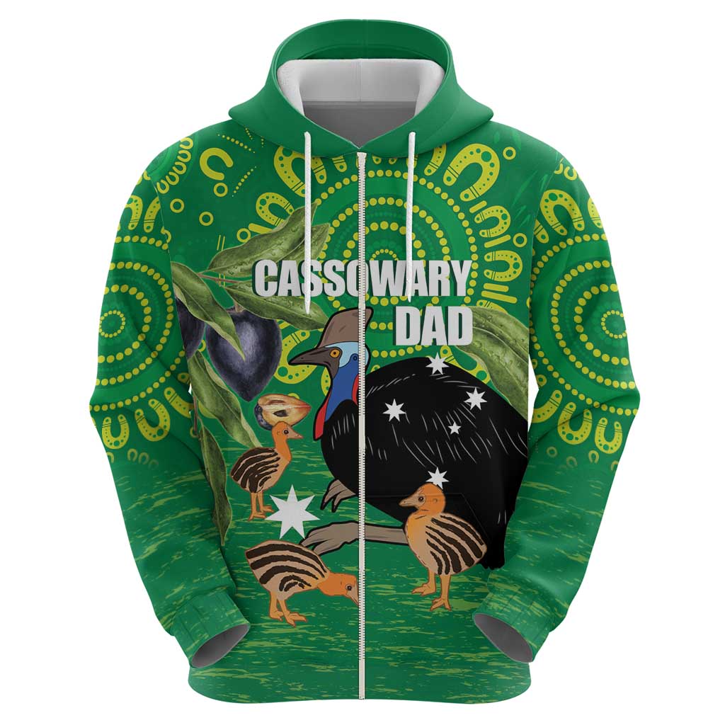 Personalised Australia Father's Day Zip Hoodie Cassowary Dad Cerbera Floribunda Aboriginal Art
