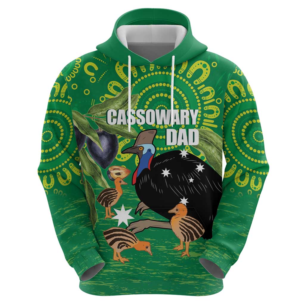 Personalised Australia Father's Day Zip Hoodie Cassowary Dad Cerbera Floribunda Aboriginal Art