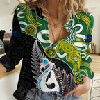 Personalised New Zealand And Australia Women Casual Shirt Aboriginal Mix Aotearoa Maori Unique Style LT14