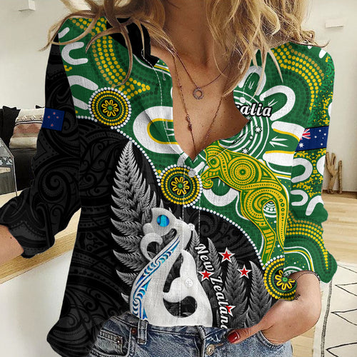 Personalised New Zealand And Australia Women Casual Shirt Aboriginal Mix Aotearoa Maori Unique Style LT14