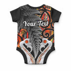 Personalised New Zealand Baby Onesie Te Manaia Mangopare Maori And Fern Orange Style