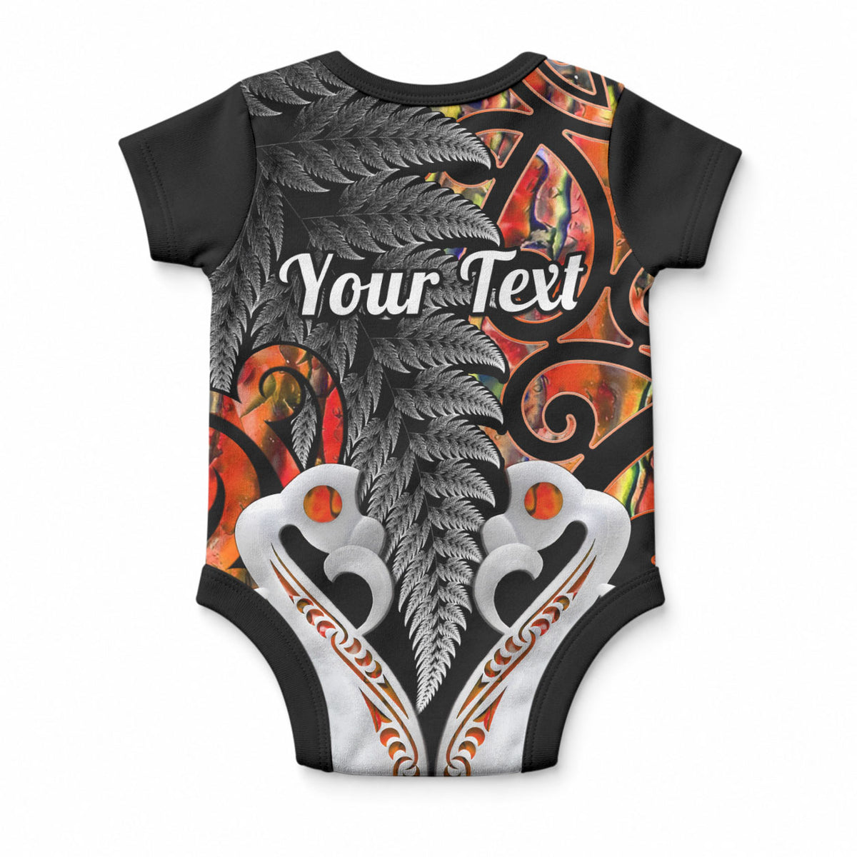 Personalised New Zealand Baby Onesie Te Manaia Mangopare Maori And Fern Orange Style