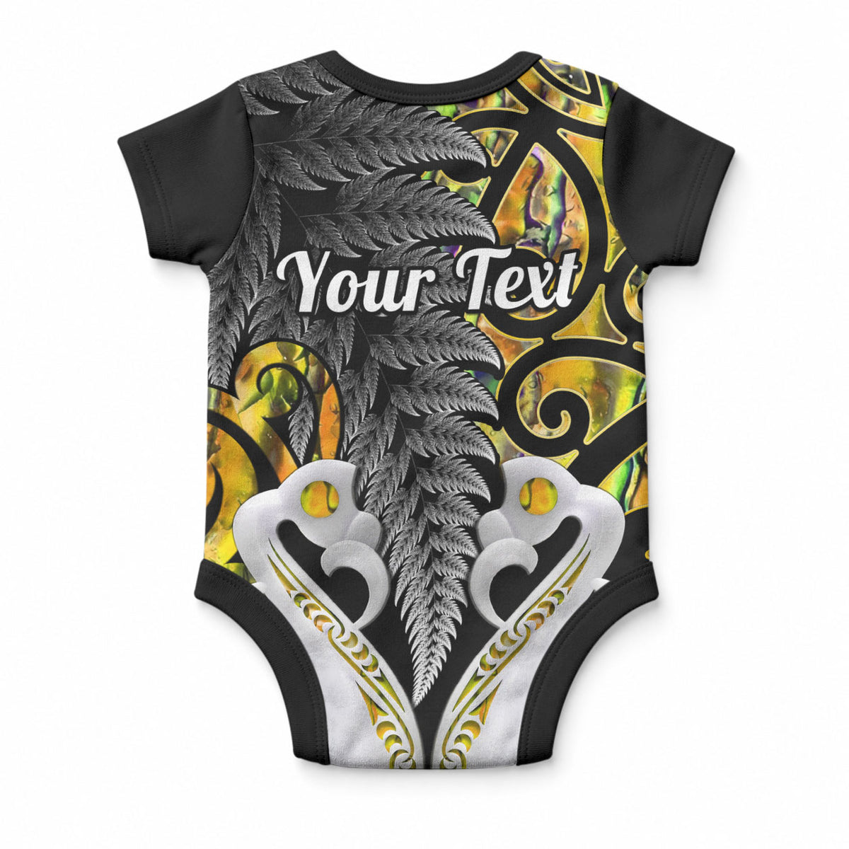 Personalised New Zealand Baby Onesie Te Manaia Mangopare Maori And Fern Gold Style