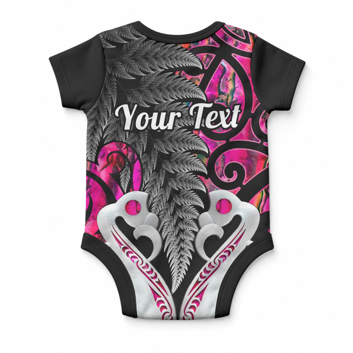 Personalised New Zealand Baby Onesie Te Manaia Mangopare Maori And Fern Pink Style
