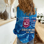 QLD Maroons and NSW Blues Rugby Women Casual Shirt State of Origin 2023 Indigenous Blue LT14