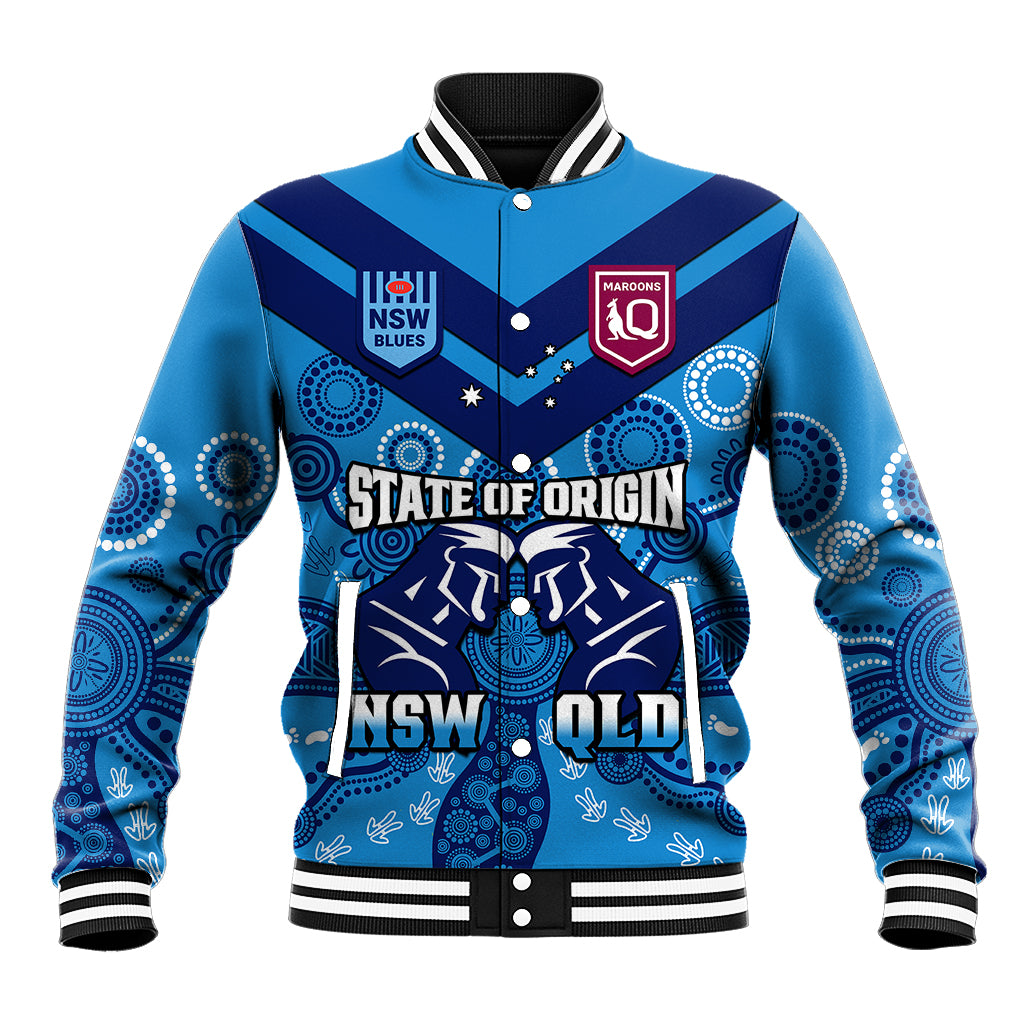 personalised-qld-maroons-and-nsw-blues-rugby-baseball-jacket-state-of-origin-2023-indigenous-blue