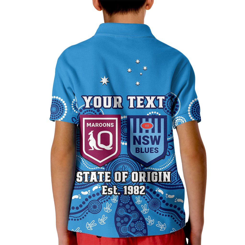 personalised-qld-maroons-and-nsw-blues-rugby-kid-polo-shirt-state-of-origin-2023-indigenous-blue