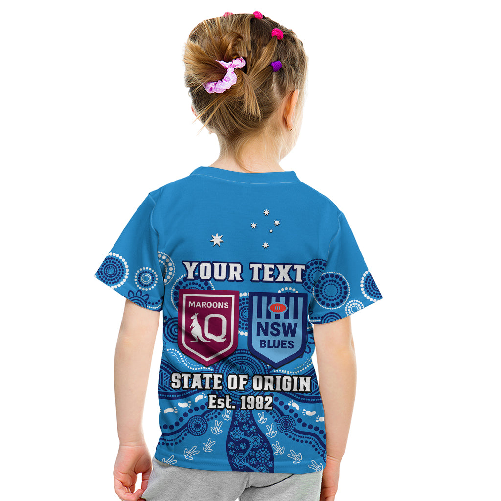 personalised-qld-maroons-and-nsw-blues-rugby-kid-t-shirt-state-of-origin-2023-indigenous-blue