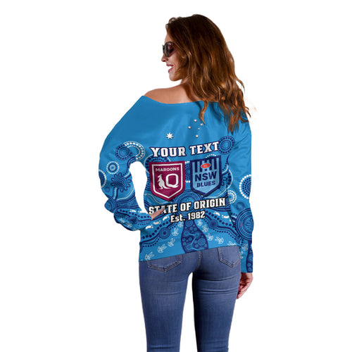 personalised-qld-maroons-and-nsw-blues-rugby-off-shoulder-sweater-state-of-origin-2023-indigenous-blue