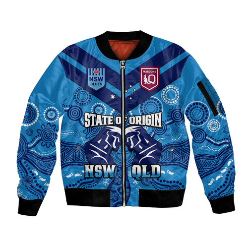 personalised-qld-maroons-and-nsw-blues-rugby-sleeve-zip-bomber-jacket-state-of-origin-2023-indigenous-blue