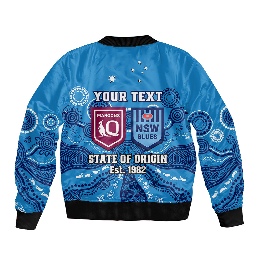personalised-qld-maroons-and-nsw-blues-rugby-sleeve-zip-bomber-jacket-state-of-origin-2023-indigenous-blue