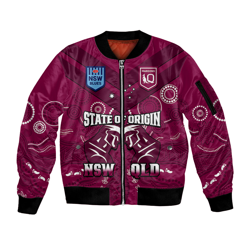 qld-maroons-and-nsw-blues-rugby-sleeve-zip-bomber-jacket-state-of-origin-2023-indigenous-maroon