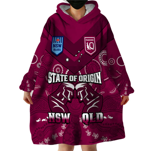 qld-maroons-and-nsw-blues-rugby-wearable-blanket-hoodie-state-of-origin-2023-indigenous-maroon