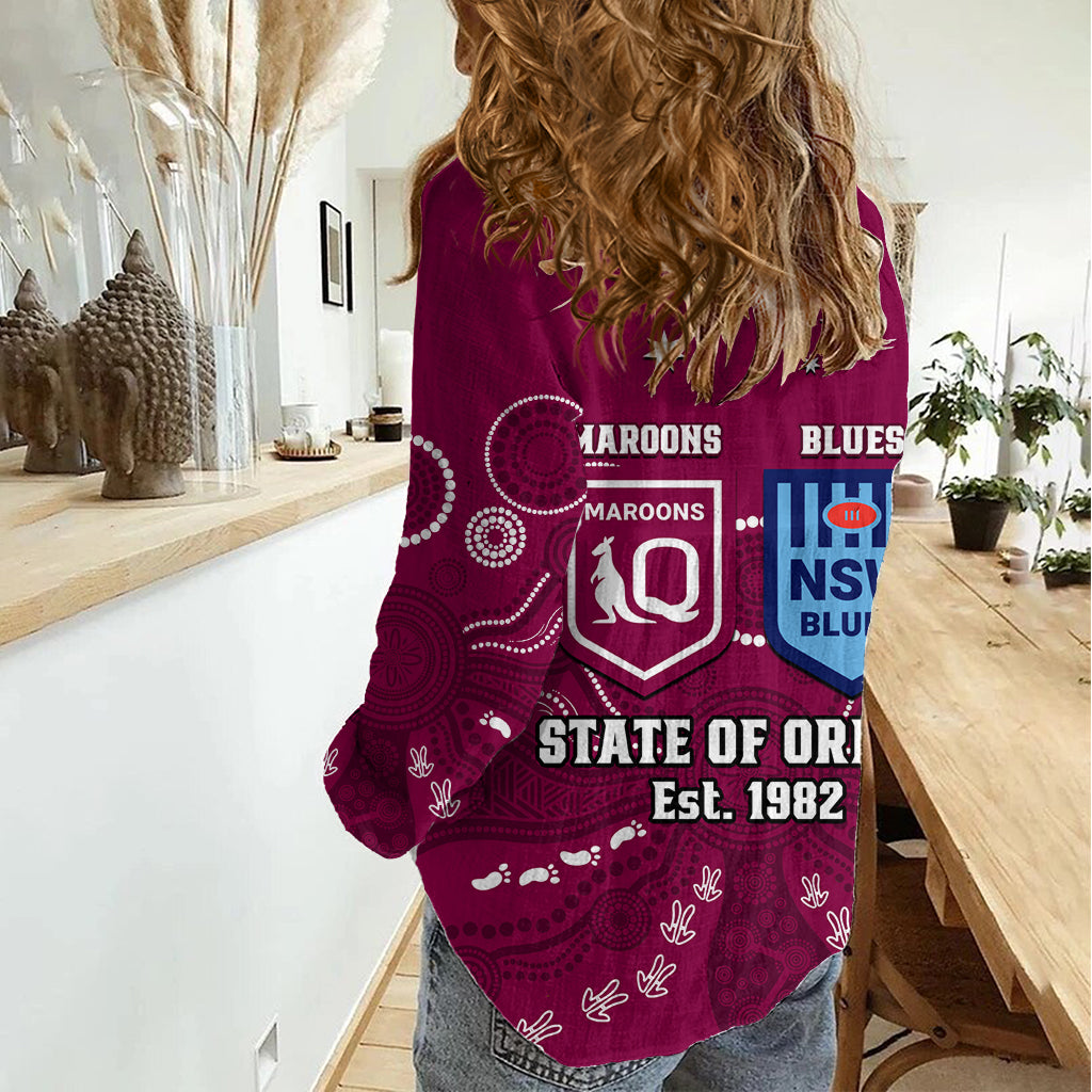 QLD Maroons and NSW Blues Rugby Women Casual Shirt State of Origin 2023 Indigenous Maroon LT14