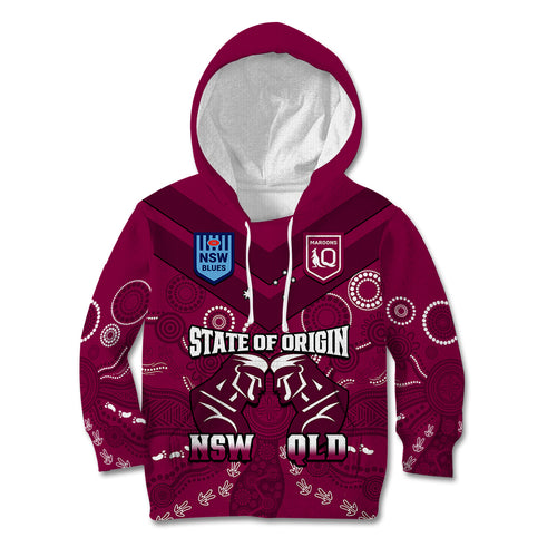 personalised-qld-maroons-and-nsw-blues-rugby-kid-hoodie-state-of-origin-2023-indigenous-maroon