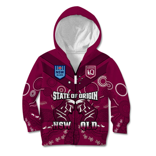 personalised-qld-maroons-and-nsw-blues-rugby-kid-hoodie-state-of-origin-2023-indigenous-maroon
