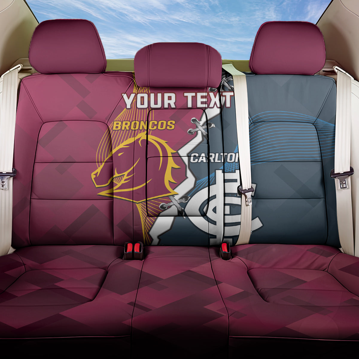 Personalised Broncos Rugby And Carlton Football Back Car Seat Cover Sporty Version