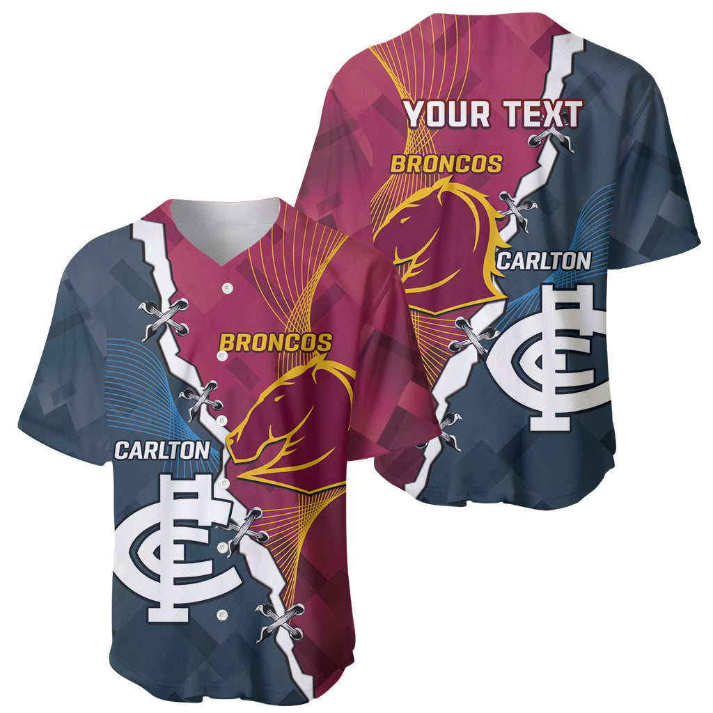 Personalised Broncos Rugby And Carlton Football Baseball Jersey Sporty Version LT14