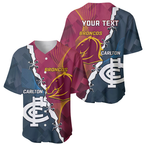 Personalised Broncos Rugby And Carlton Football Baseball Jersey Sporty Version LT14