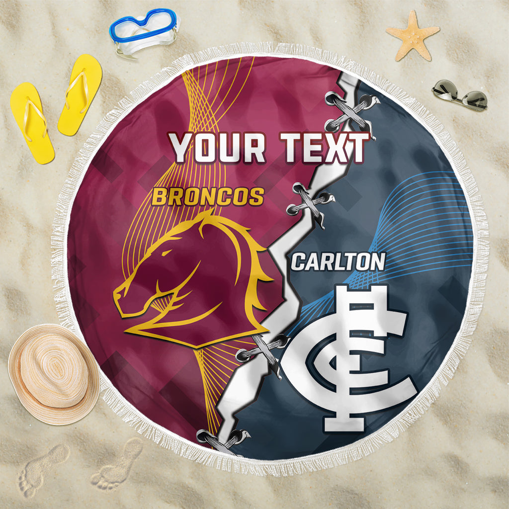 Personalised Broncos Rugby And Carlton Football Beach Blanket Sporty Version