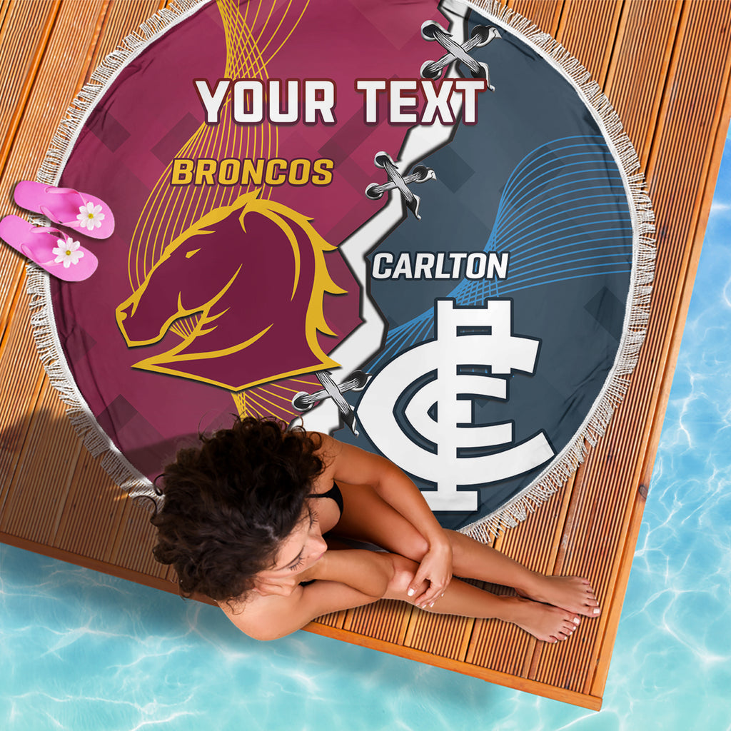 Personalised Broncos Rugby And Carlton Football Beach Blanket Sporty Version