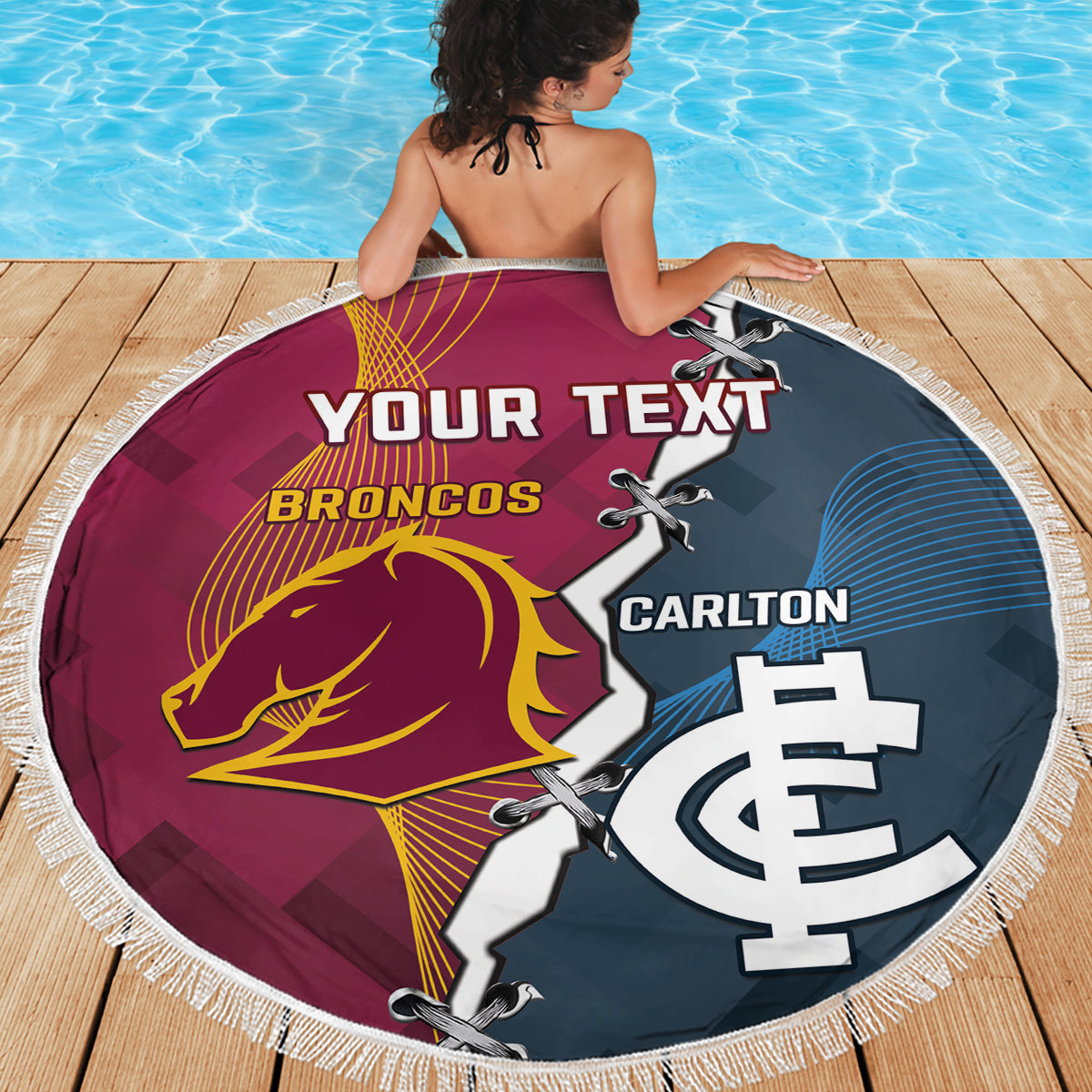 Personalised Broncos Rugby And Carlton Football Beach Blanket Sporty Version
