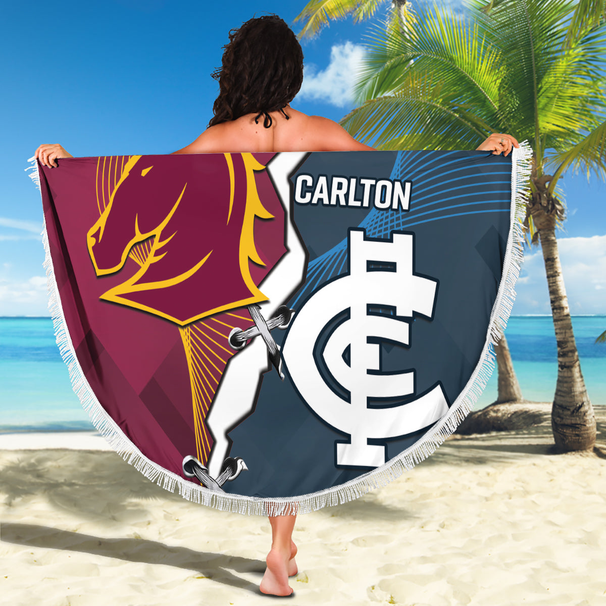 Personalised Broncos Rugby And Carlton Football Beach Blanket Sporty Version