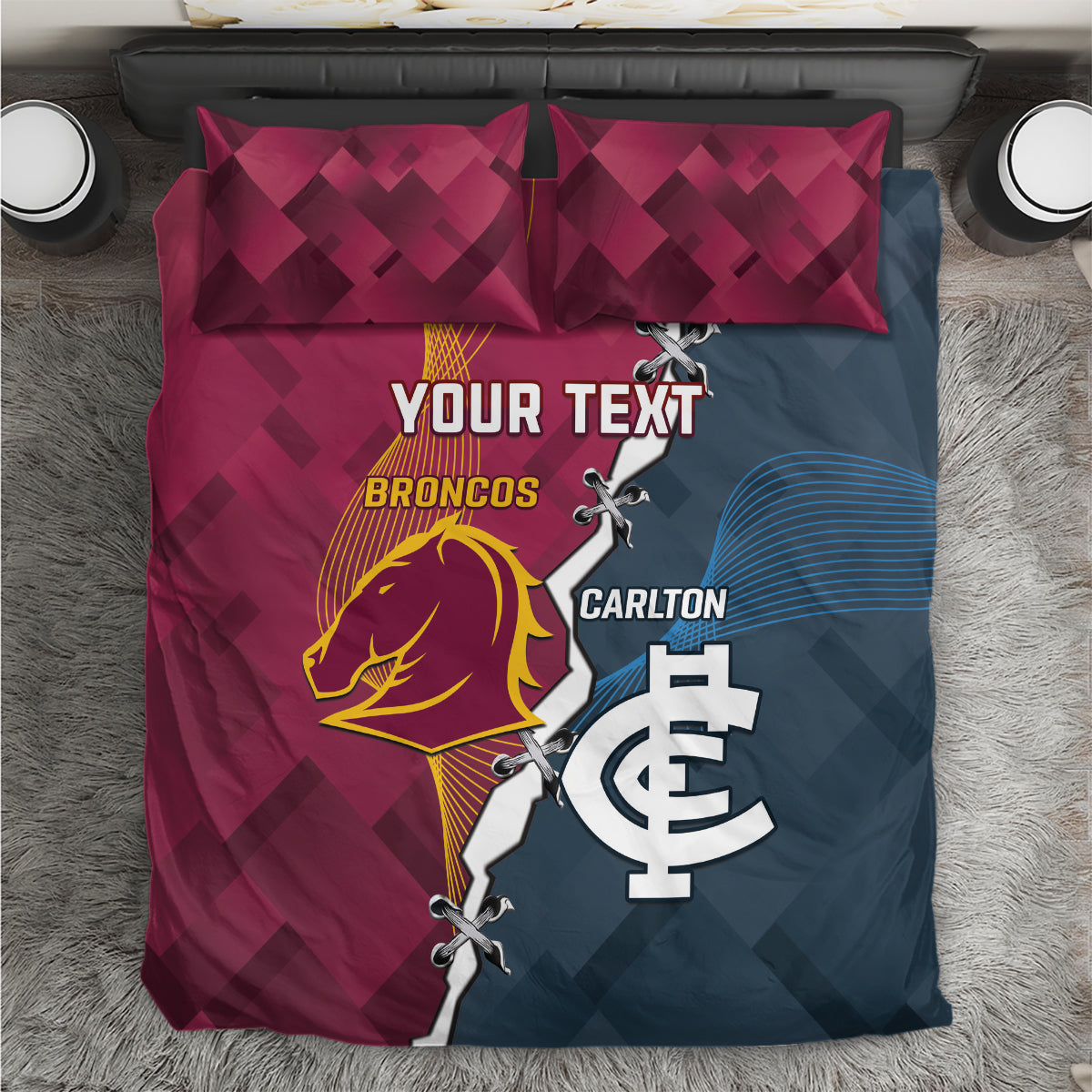 Personalised Broncos Rugby And Carlton Football Bedding Set Sporty Version