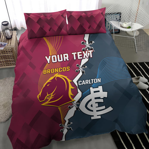 Personalised Broncos Rugby And Carlton Football Bedding Set Sporty Version