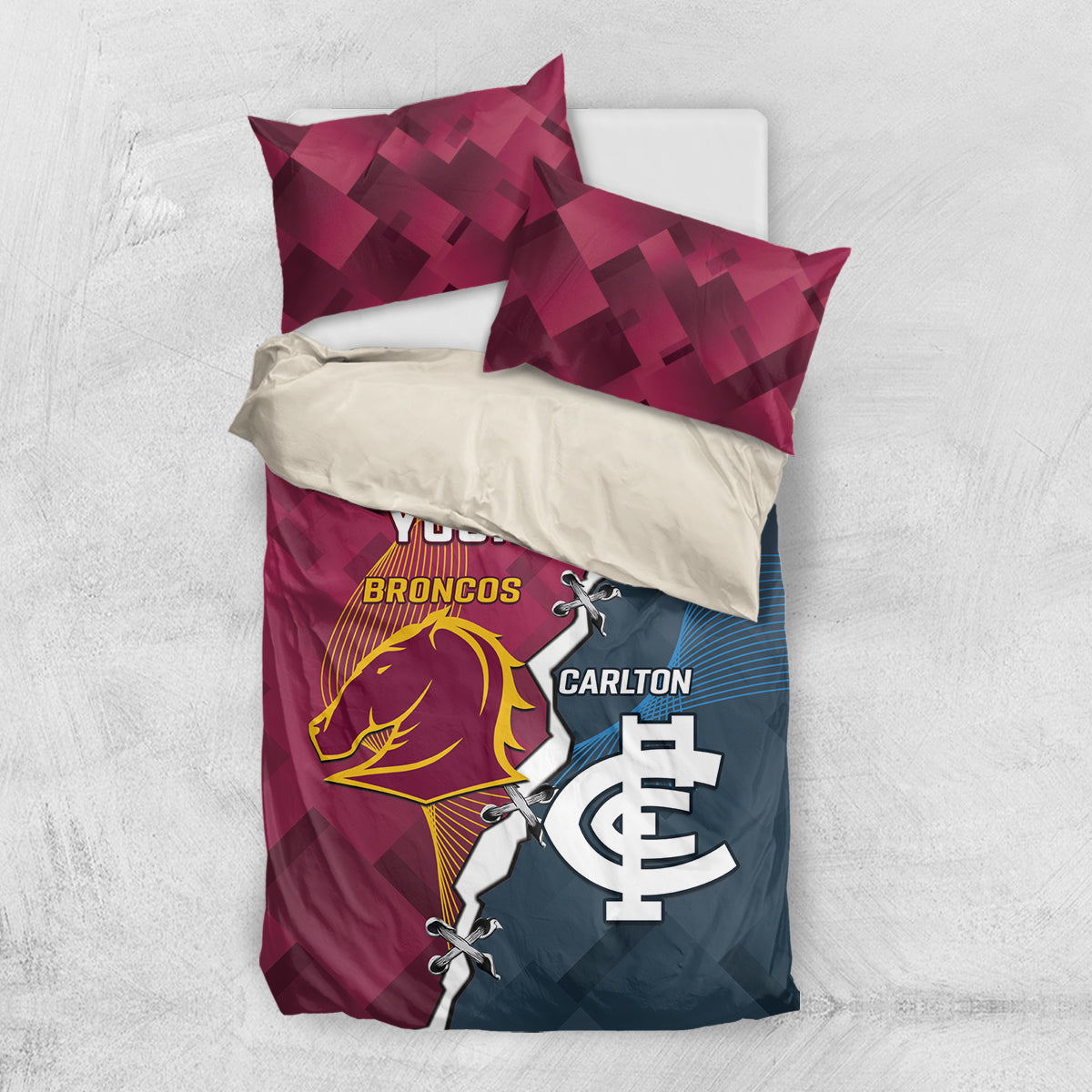 Personalised Broncos Rugby And Carlton Football Bedding Set Sporty Version