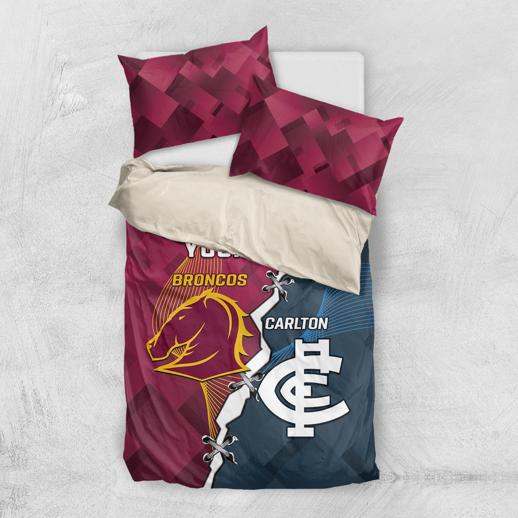 Personalised Broncos Rugby And Carlton Football Bedding Set Sporty Version