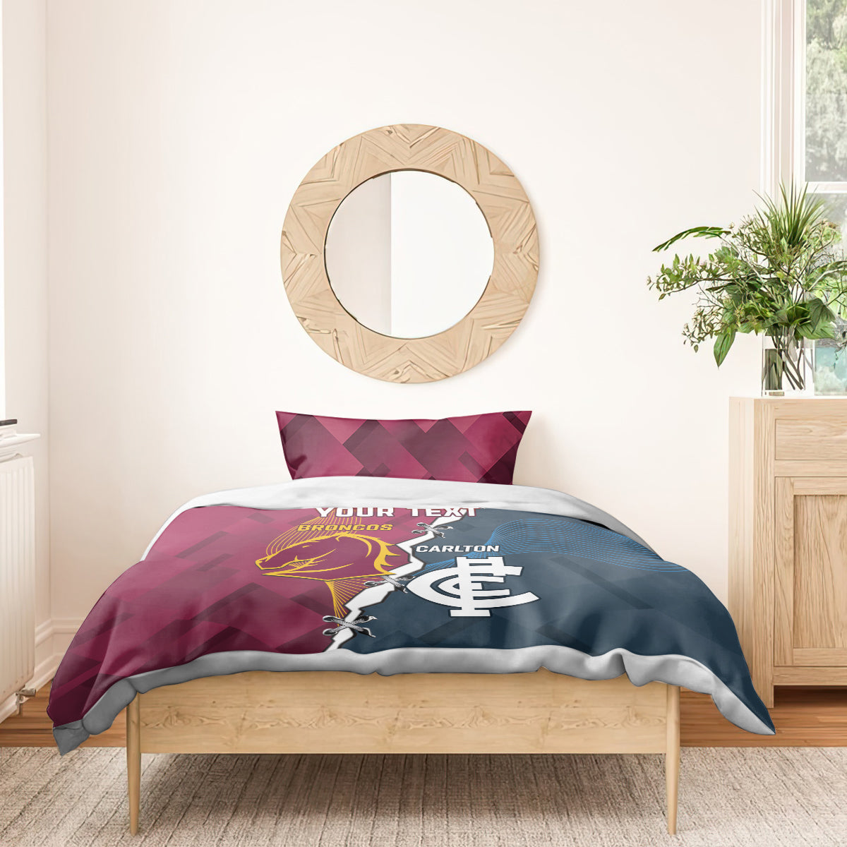 Personalised Broncos Rugby And Carlton Football Bedding Set Sporty Version
