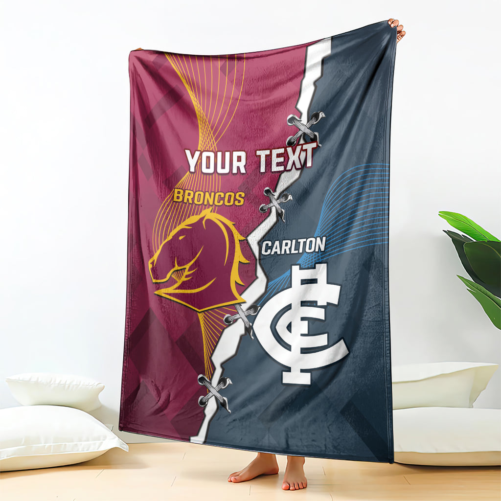 Personalised Broncos Rugby And Carlton Football Blanket Sporty Version