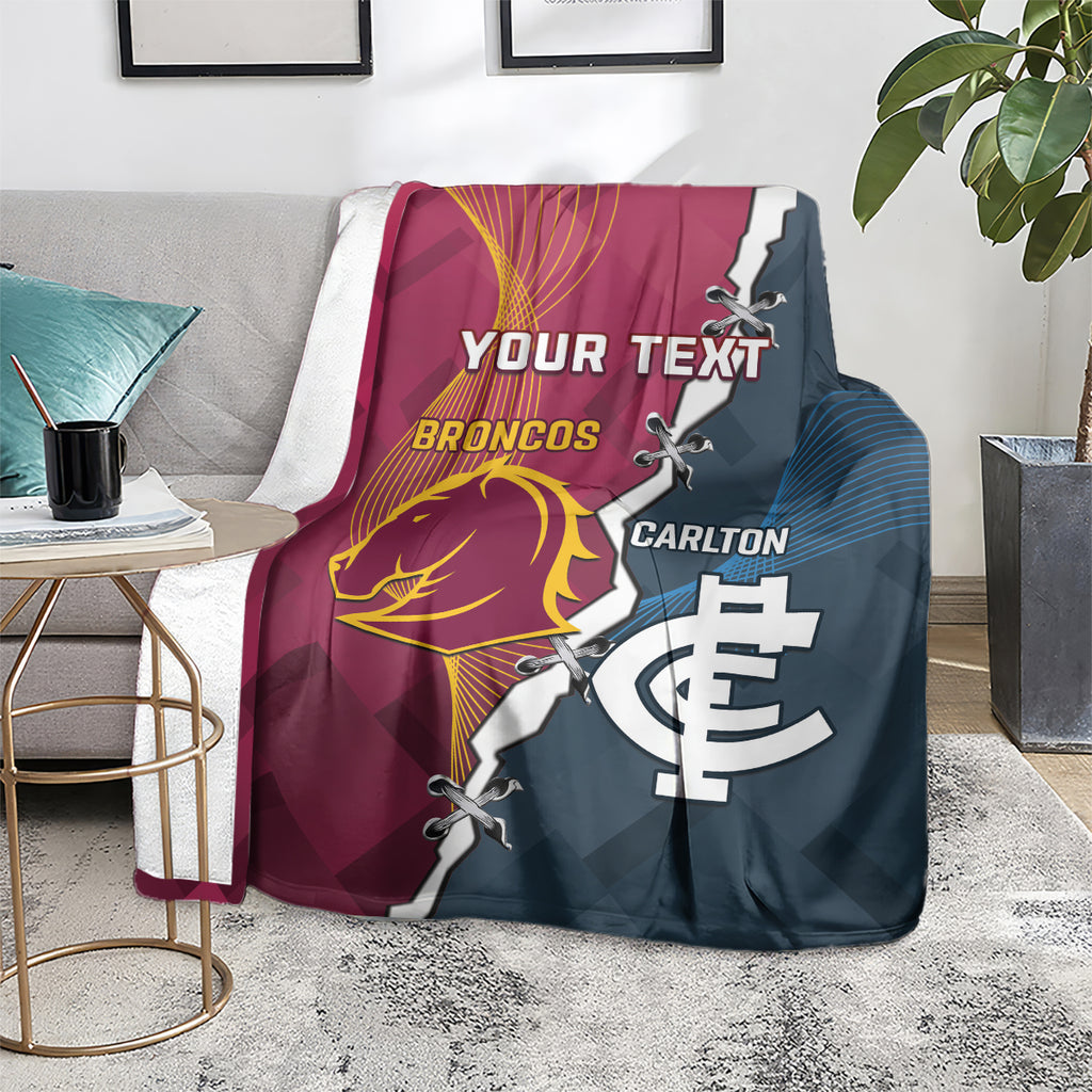 Personalised Broncos Rugby And Carlton Football Blanket Sporty Version