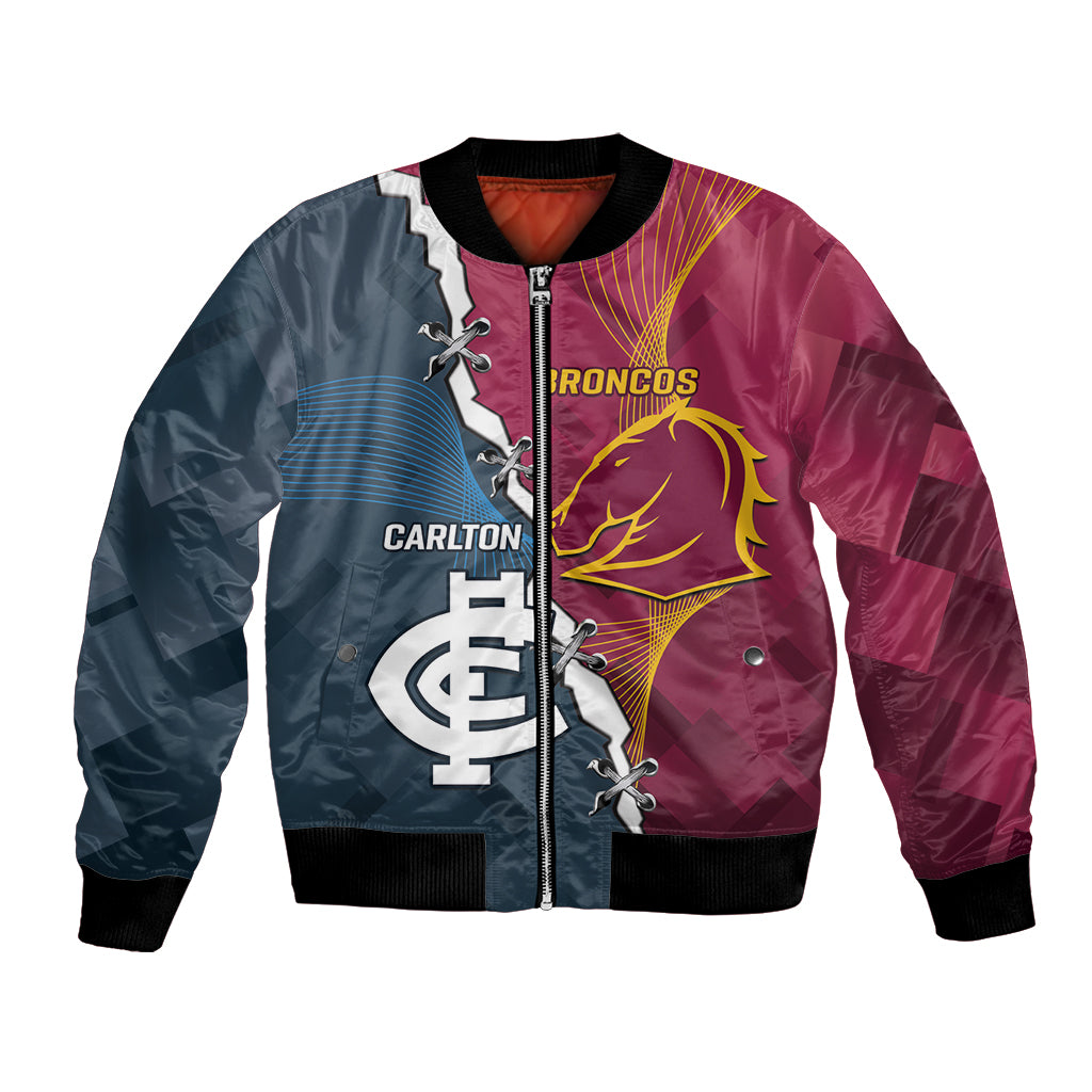 Personalised Broncos Rugby And Carlton Football Bomber Jacket Sporty Version LT14