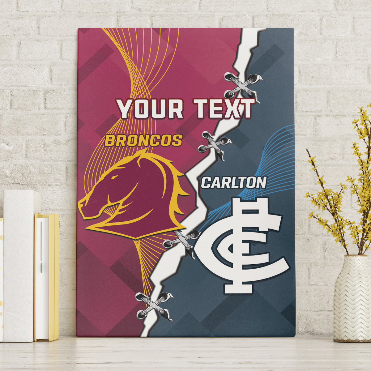 Personalised Broncos Rugby And Carlton Football Canvas Wall Art Sporty Version