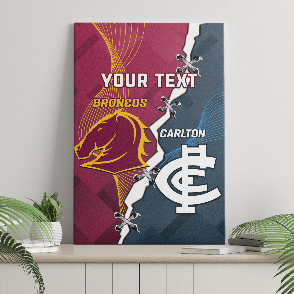 Personalised Broncos Rugby And Carlton Football Canvas Wall Art Sporty Version