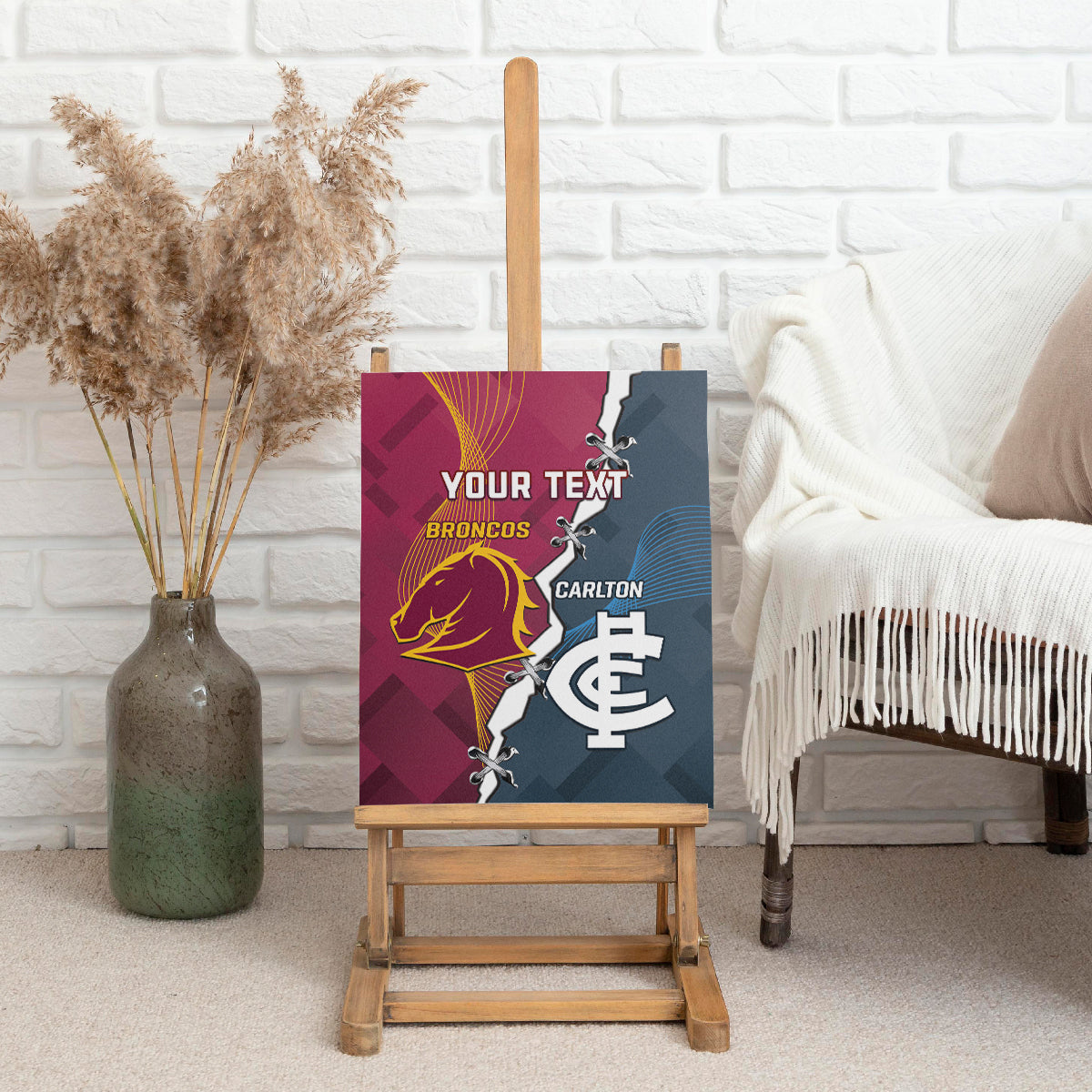 Personalised Broncos Rugby And Carlton Football Canvas Wall Art Sporty Version