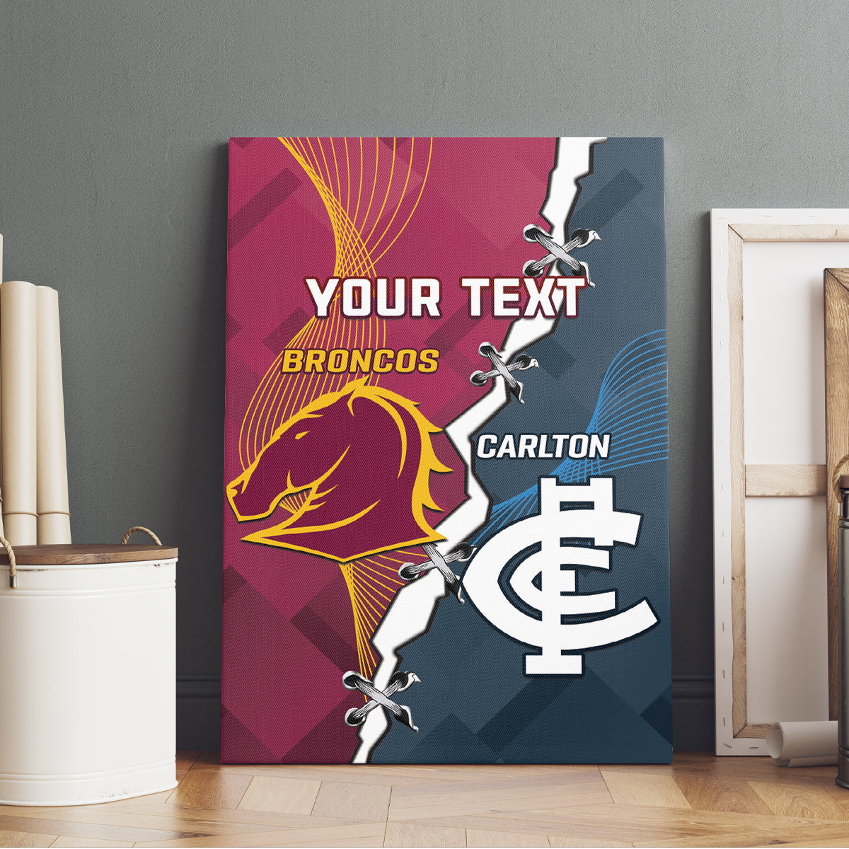 Personalised Broncos Rugby And Carlton Football Canvas Wall Art Sporty Version