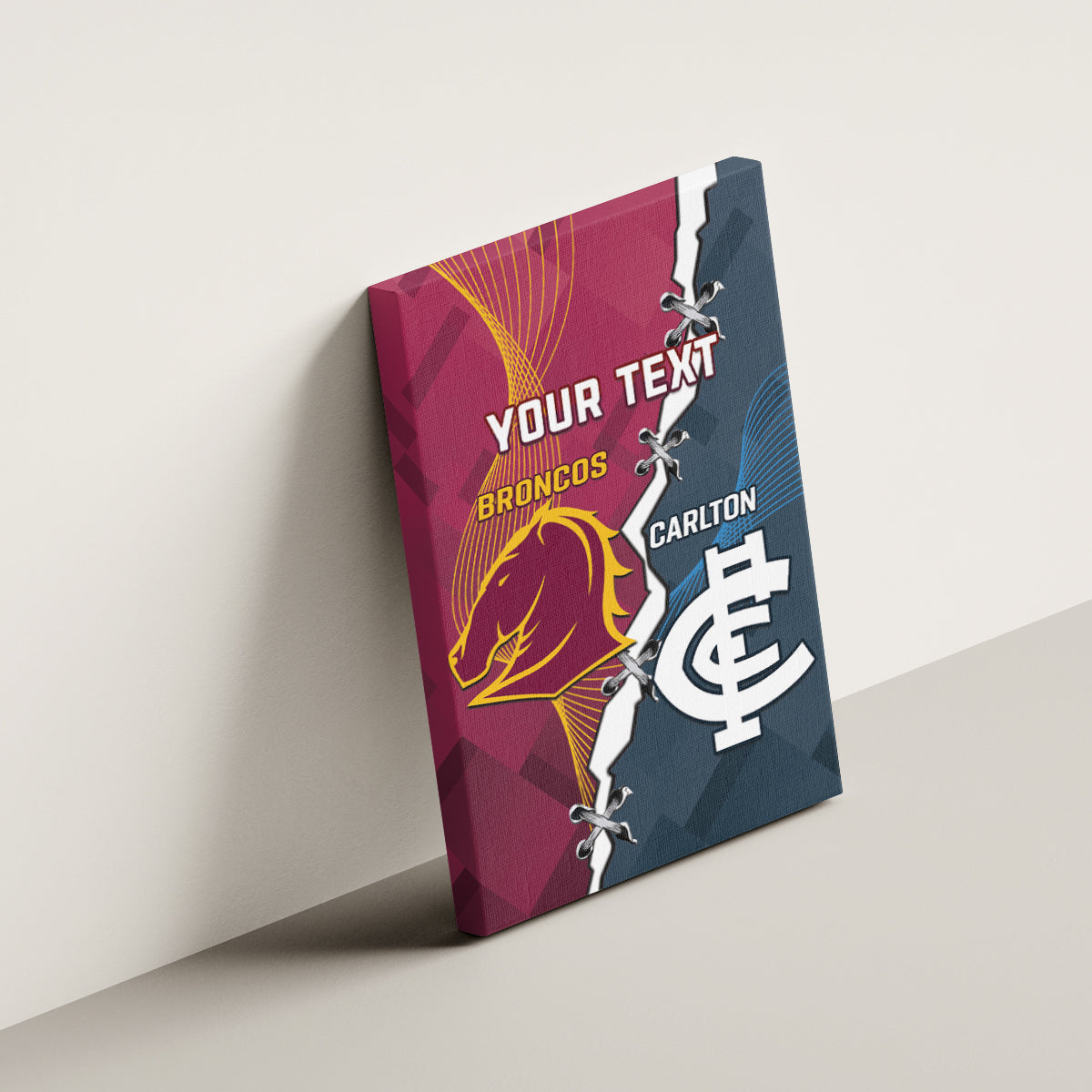 Personalised Broncos Rugby And Carlton Football Canvas Wall Art Sporty Version