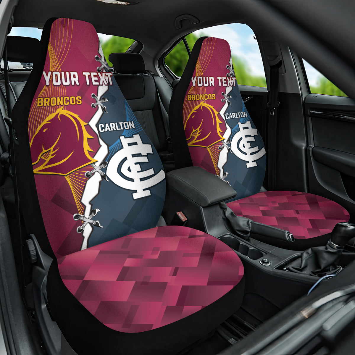 Personalised Broncos Rugby And Carlton Football Car Seat Cover Sporty Version