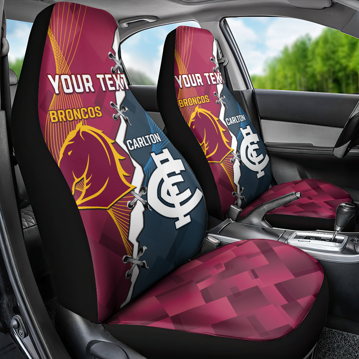 Personalised Broncos Rugby And Carlton Football Car Seat Cover Sporty Version