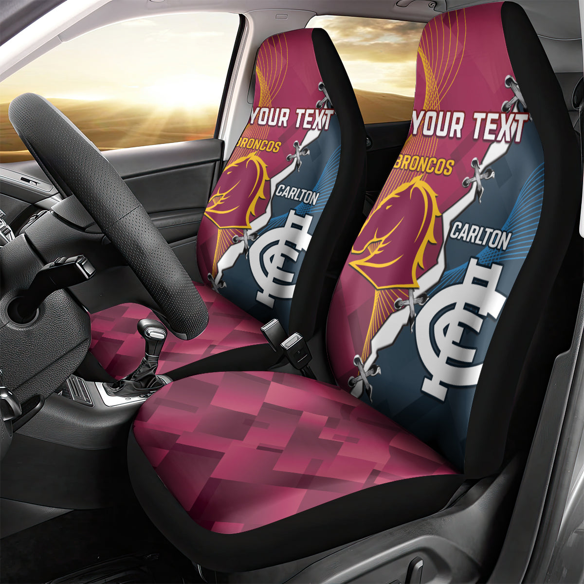 Personalised Broncos Rugby And Carlton Football Car Seat Cover Sporty Version