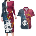 Personalised Broncos Rugby And Carlton Football Couples Matching Long Sleeve Bodycon Dress and Hawaiian Shirt Sporty Version LT14
