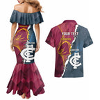 Personalised Broncos Rugby And Carlton Football Couples Matching Mermaid Dress and Hawaiian Shirt Sporty Version LT14