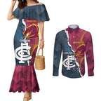 Personalised Broncos Rugby And Carlton Football Couples Matching Mermaid Dress and Long Sleeve Button Shirt Sporty Version LT14