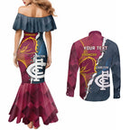 Personalised Broncos Rugby And Carlton Football Couples Matching Mermaid Dress and Long Sleeve Button Shirt Sporty Version LT14